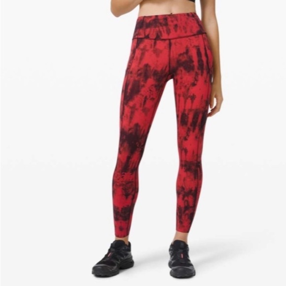 lululemon athletica Pants - Lululemon Fast & Free Tight II 25" Game Day Game Day Red Black Multi 12 Yoga